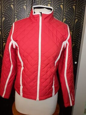 Obermeyer Red Quilted Puffer Jacket with White Trim